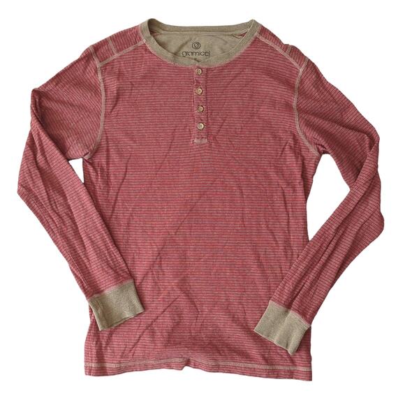 Gramicci Men's Hemp Organic Cotton Striped Long Sleeve Henley Shirt Red Medium - Picture 1 of 6